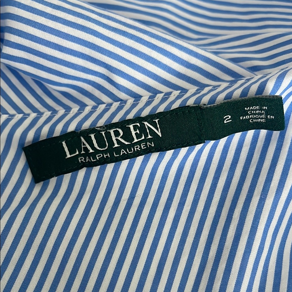 Lauren Ralph Lauren Striped One Shoulder Blouse With Ruffle Accent Size 2 - Picture 4 of 5